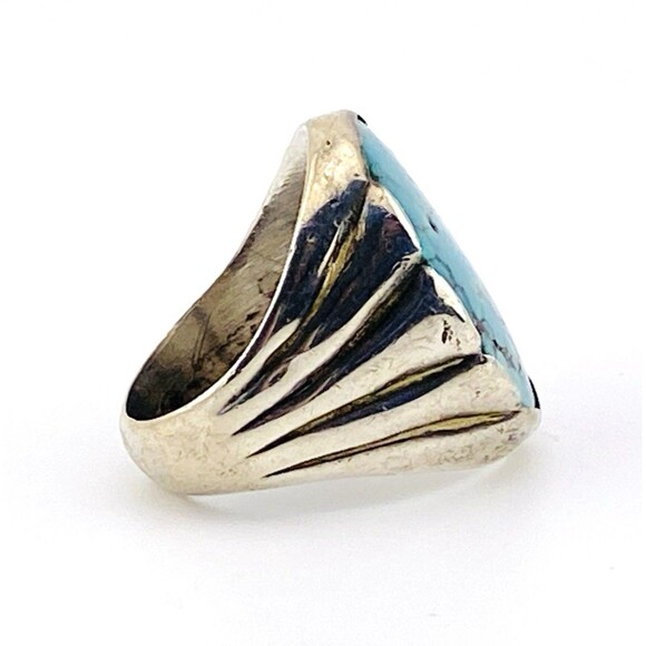 Massive Bell Sand Cast Sterling Silver Spiderweb Turquoise Men’s Ring Size 11.75 - Picture 4 of 6